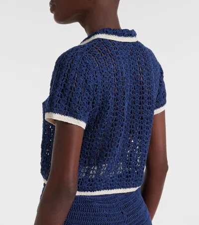 Anna Kosturova Crochet Cotton Polo Shirt In Blue