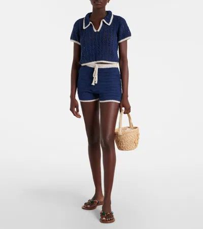 Anna Kosturova Crochet Cotton Polo Shirt In Blue