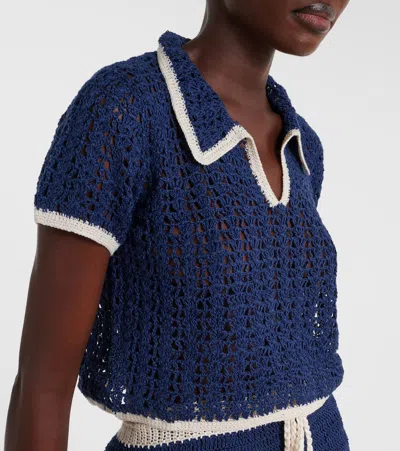 Anna Kosturova Crochet Cotton Polo Shirt In Blue