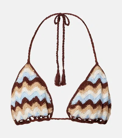 Anna Kosturova Summer Chevron Crochet Cotton Bikini Top In Brown
