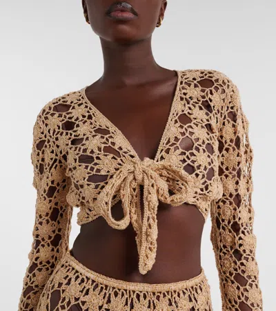 Anna Kosturova Bella Ballerina Crochet Cotton Crop Top In Brown