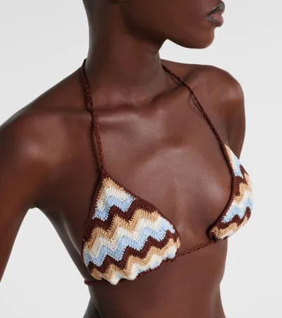 Anna Kosturova Summer Chevron Crochet Cotton Bikini Top In Brown