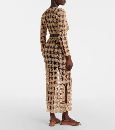 Anna Kosturova Bella Rosette Crochet Cotton Midi Skirt In Brown