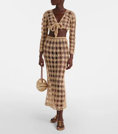 Anna Kosturova Bella Ballerina Crochet Cotton Crop Top In Brown