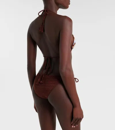Anna Kosturova Summer Chevron Crochet Cotton Bikini Top In Brown