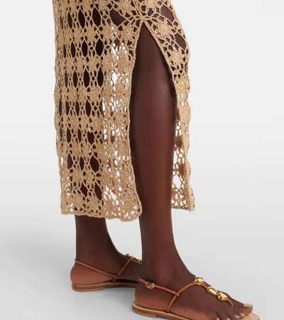 Anna Kosturova Bella Rosette Crochet Cotton Midi Skirt In Brown