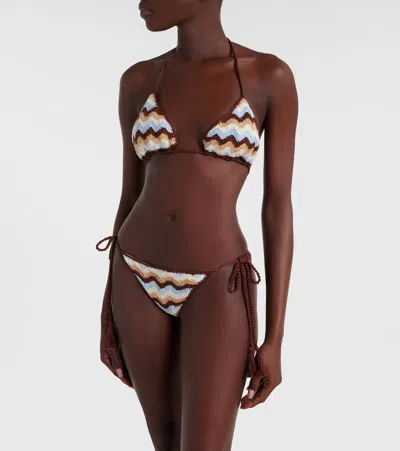 Anna Kosturova Summer Chevron Crochet Cotton Bikini Top In Brown