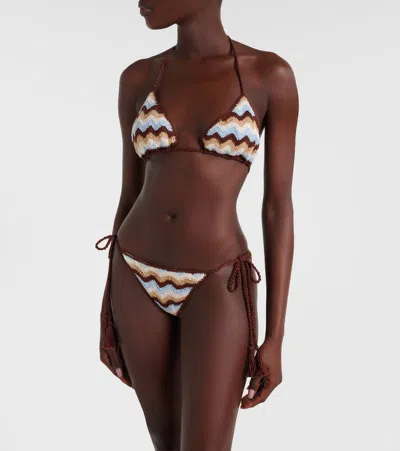 Anna Kosturova Summer Chevron Crochet Cotton Bikini Bottoms In Brown