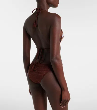 Anna Kosturova Summer Chevron Crochet Cotton Bikini Bottoms In Brown