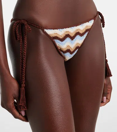 Anna Kosturova Summer Chevron Crochet Cotton Bikini Bottoms In Brown