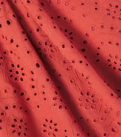 Poupette St Barth Cleo Broderie Anglaise Cotton Top In Red