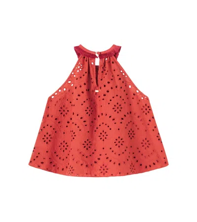 Poupette St Barth Cleo Broderie Anglaise Cotton Top In Red