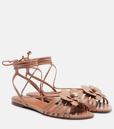 Zimmermann Orchid Floral-appliqué Leather Sandals In Nude
