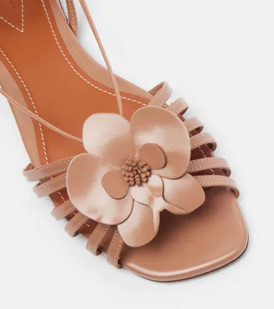 Zimmermann Orchid Floral-appliqué Leather Sandals In Nude