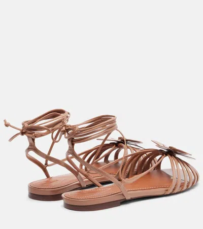 Zimmermann Orchid Floral-appliqué Leather Sandals In Nude