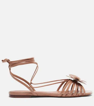 Zimmermann Orchid Floral-appliqué Leather Sandals In Nude