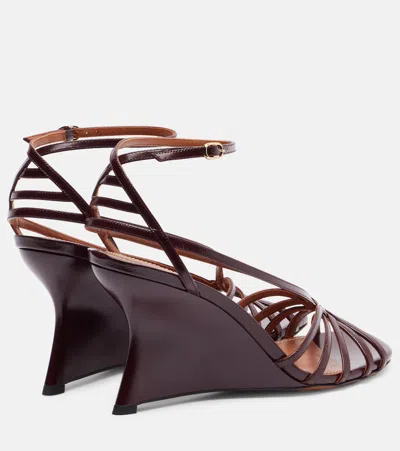 Zimmermann Aura 85 Patent Leather Wedge Sandals In Burgundy