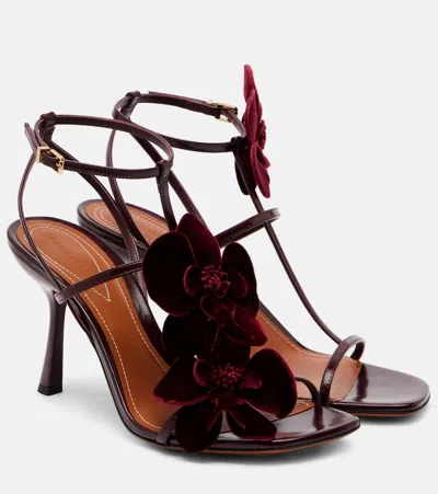 Zimmermann Orchid 85 Floral-appliqué Velvet Sandals In Black
