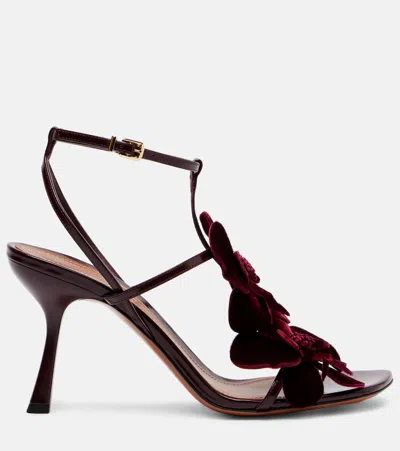 Zimmermann Orchid 85 Floral-appliqué Velvet Sandals In Black