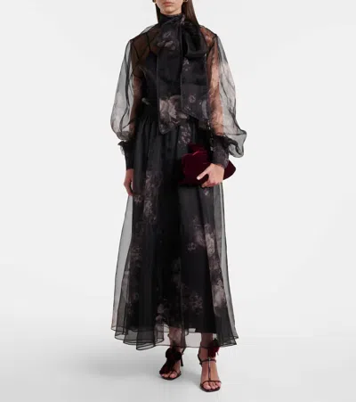 Zimmermann Orchid 85 Floral-appliqué Velvet Sandals In Black