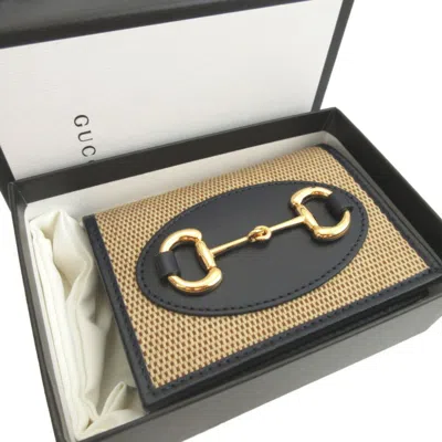 Pre-owned Gucci Beige Navy Canvas Leather Coin Purse/coin Case () In Multi