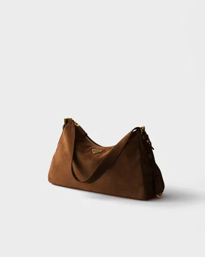 Prada Aimèe Large Suede Shoulder Bag In Brown