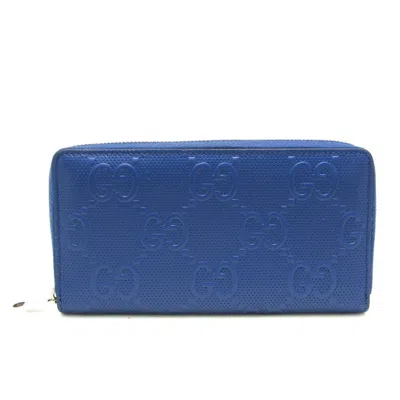 Pre-owned Gucci Diamante Navy Leather Wallet  () In Blue