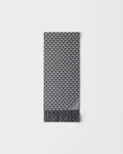 Prada Symbole Double Wool And Cashmere Scarf In Gray