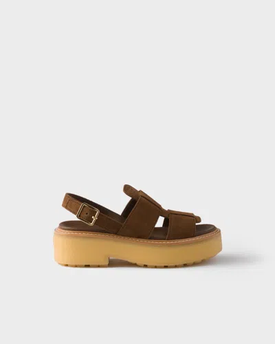 Prada Suede Sandals In Brown