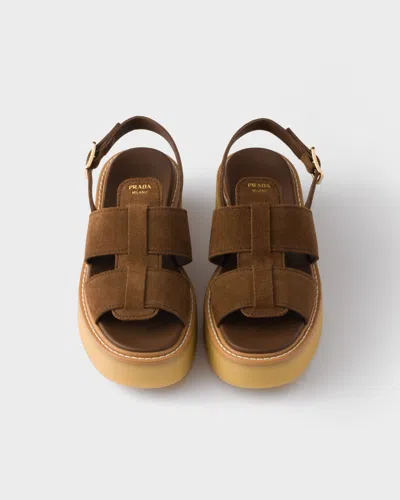 Prada Suede Sandals In Brown