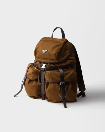 Prada Re-nylon And Leather Backpack In Brown