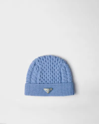 Prada Cable-knit Beanie In Blue