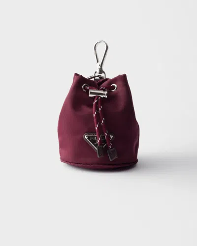 Prada Mini Icon Re-nylon Keychain Charm In Burgundy