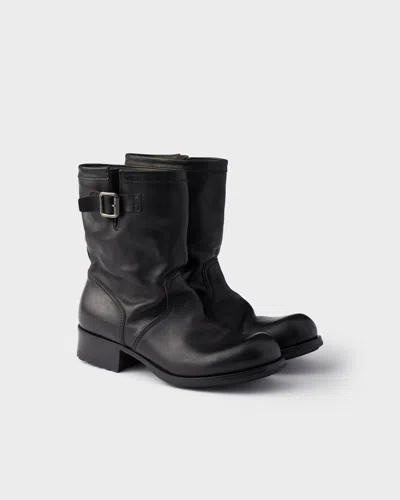 Prada Leather Mid-calf Boots In Black