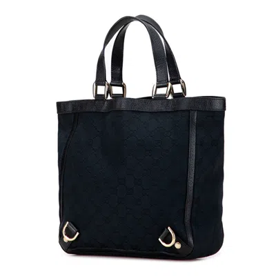 Pre-owned Gucci Gg Canvas Black Canvas Leather Handbag Tote Bag ()