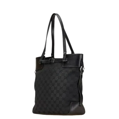 Pre-owned Gucci Gg Canvas Black Gg Canvas Leather Handbag Tote Bag ()