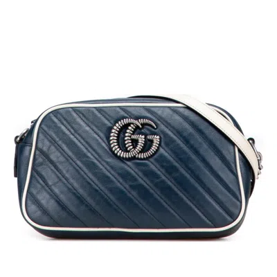 Pre-owned Gucci Gg Marmont Blue Leather Shoulder Bag ()
