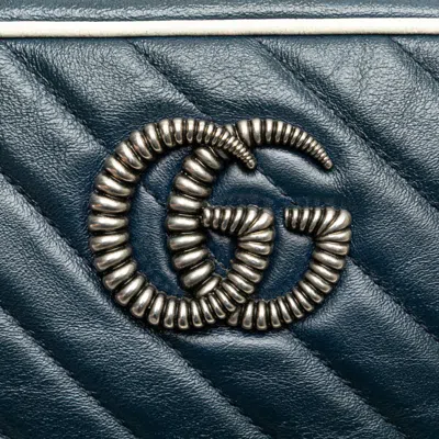 Pre-owned Gucci Gg Marmont Blue Leather Shoulder Bag ()