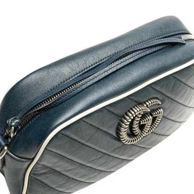 Pre-owned Gucci Gg Marmont Blue Leather Shoulder Bag ()