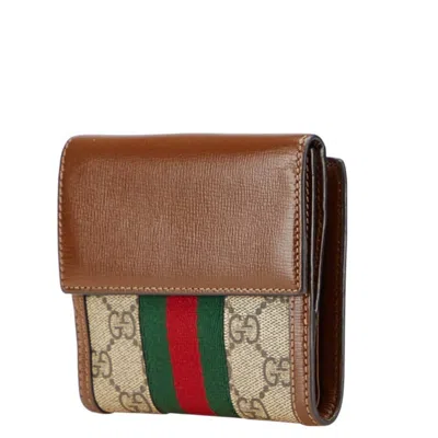 Pre-owned Gucci Gg Supreme Beige Brown Pvc Leather Wallet (bi-fold) ()