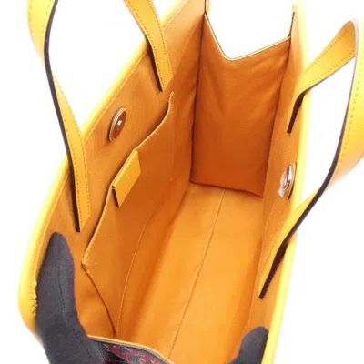 Pre-owned Gucci Navy Red Color Yellow Coated Canvas Leather Tote Bag ()