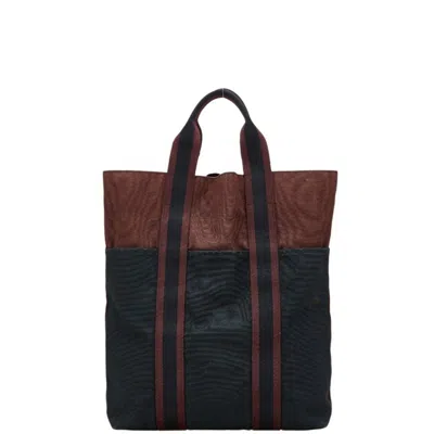 Pre-owned Hermes Black Bordeaux Canvas Handbag Tote Bag () In Multi