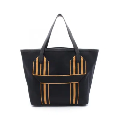 Pre-owned Hermes Black Brown Canvas Leather Tote Bag () In Multi