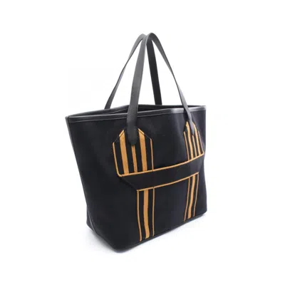 Pre-owned Hermes Black Brown Canvas Leather Tote Bag () In Multi