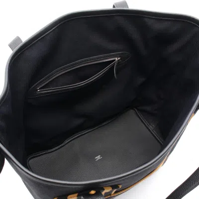 Pre-owned Hermes Black Brown Canvas Leather Tote Bag () In Multi