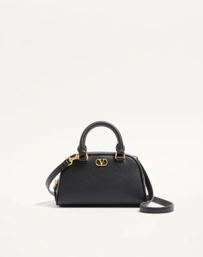 Valentino Garavani Mini Vlogo Signature Bowling Bag In Grainy Calfskin Woman Black Uni In Black