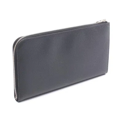 Pre-owned Hermes Black Epsom Leather Long Wallet (bi-fold) ()