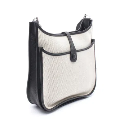 Pre-owned Hermes Black Gray Canvas Taurillon Clemence Leather Leather Shoulder Bag () In Multi