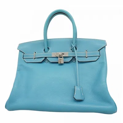 Pre-owned Hermes Blue Jean Togo Leather Handbag ()