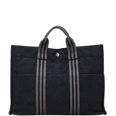 Pre-owned Hermes Fourre Tout Black Gray Canvas Handbag Tote Bag () In Multi